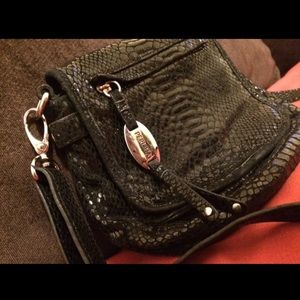 Perlina Black and Pink Shiny CrossbodyShoulder Bag